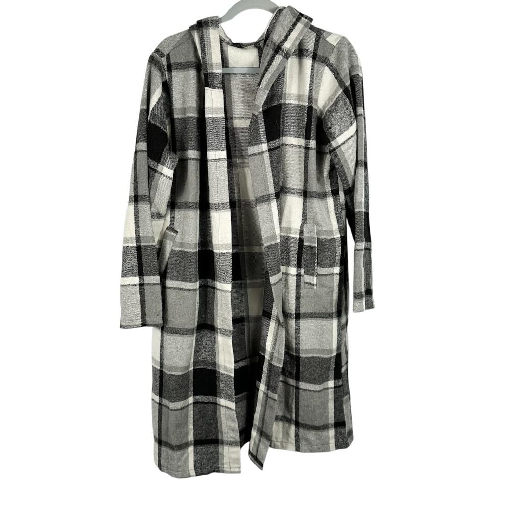 Gray Black White Checked Pattern Duster Coat Card… - image 1